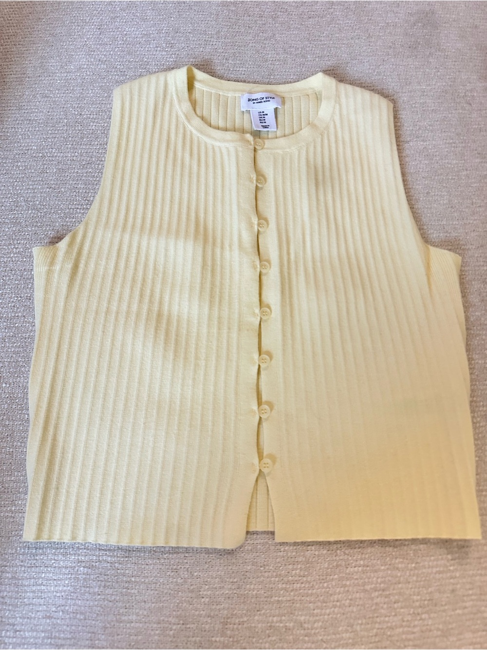 Song of Style Pale Yellow Ribbed Button-Front Crop Top.